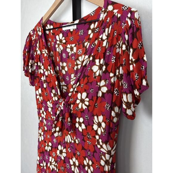 Faithfull The Brand Mailee Midi Dress Women's Medium Colorful Floral Front Tie - Picture 5 of 12